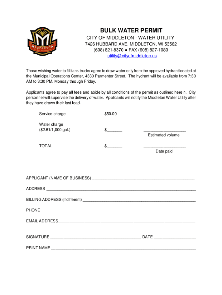 Fillable Online Middleton Water Department Contact, Pay Bill, Start or Fax Email Print