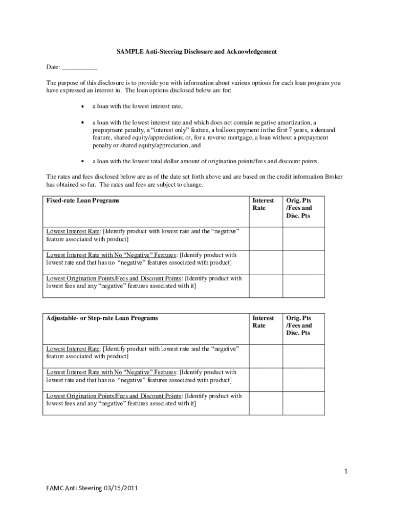 Fillable Online How to Complete the AntiSteering Loan Options