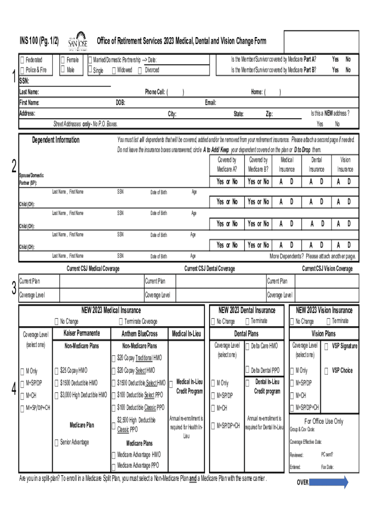 Fillable Online INS 100 (Health Benefits Form).pdf Fax Email Print