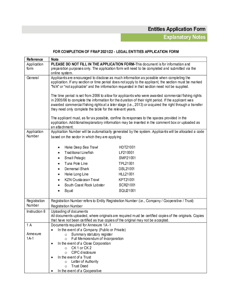 Fillable Online Entities Application Form Explanatory Notes Fax Email