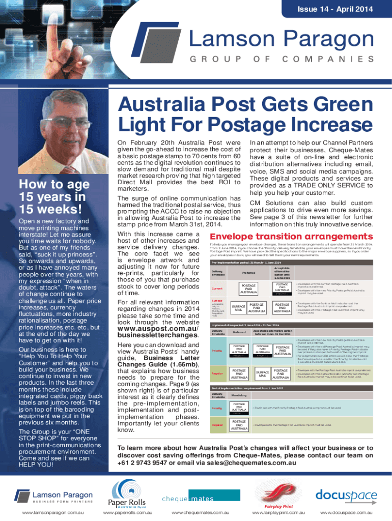 Fillable Online Australia Post Gets Green Light For Postage Increase