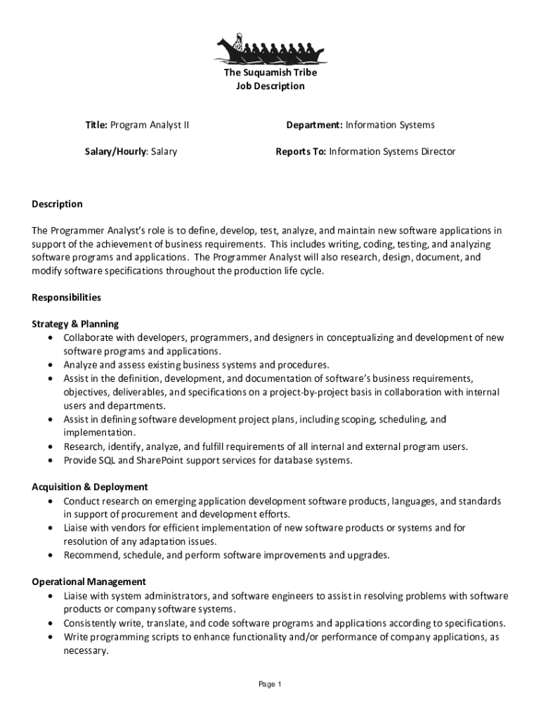 Fillable Online Program Analyst II Department Information Systems
