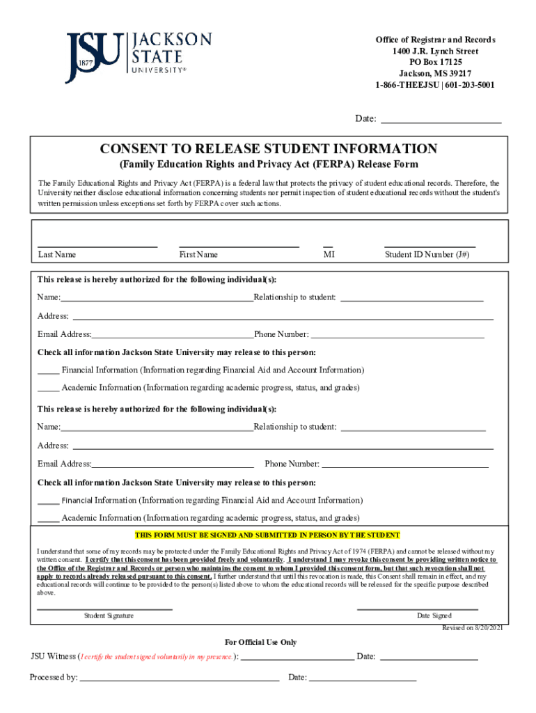 Fillable Online JSU FERPA Form.docx Fax Email Print - pdfFiller