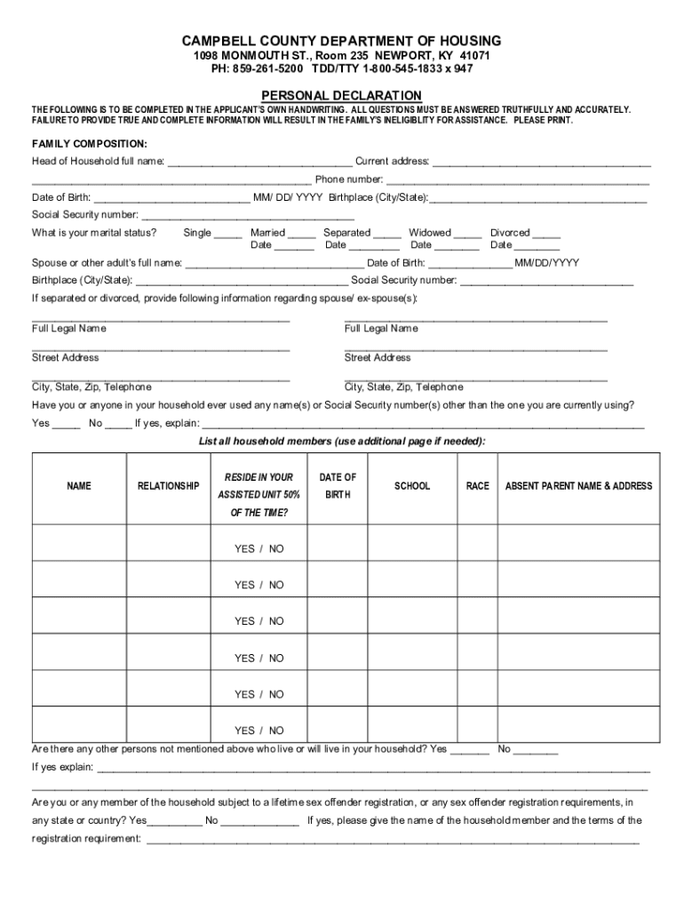 Fillable Online Campbell County Housing Department Newport, KY 41071