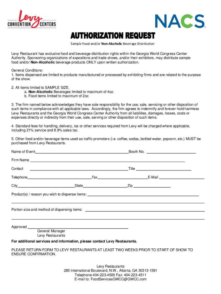 Fillable Online Sample Food and/or NonAlcoholic Beverage Distribution