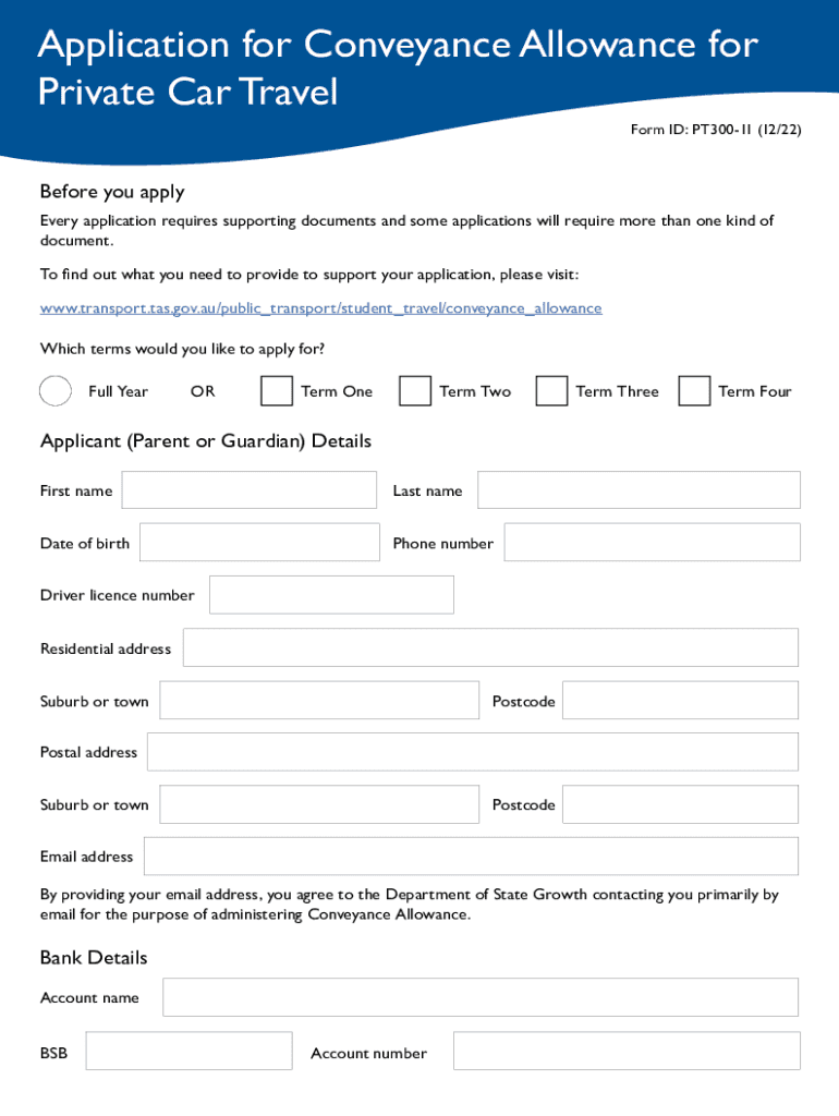 Fillable Online Application for Conveyance Allowance for Private Car