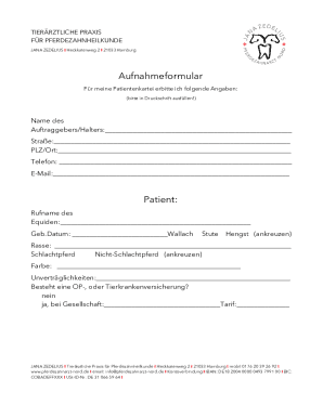 Aufnahmeformular Patient: