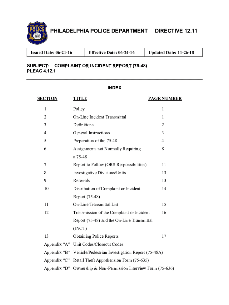 philadelphia police incident report Preview on Page 1