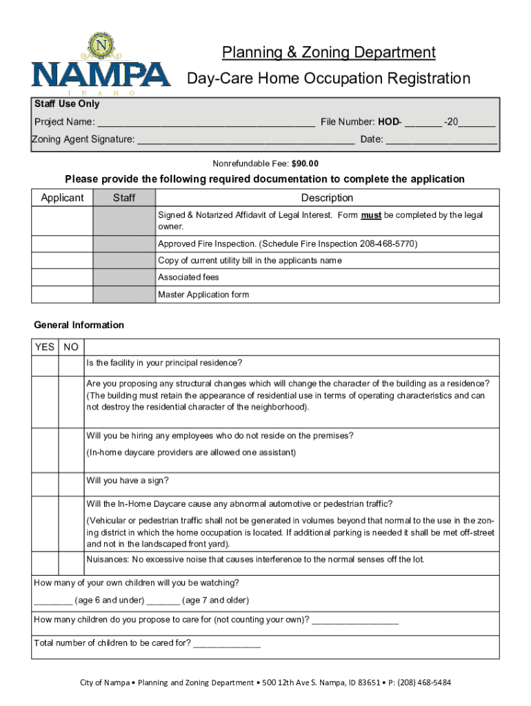Fillable Online Planning & Zoning Department DayCare Home Occupation