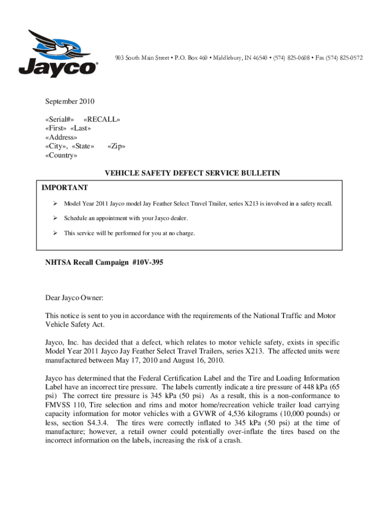 Fillable Online Jayco, 903 S Main St, Middlebury, IN, Tourist