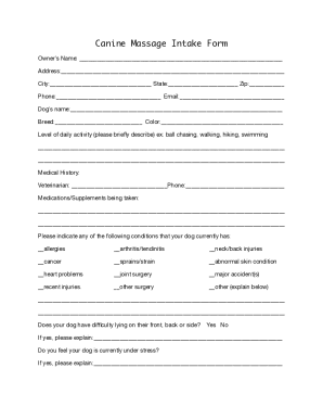 Canine Massage Intake Form