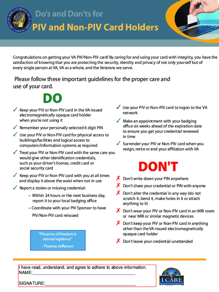Fillable Online Do's and Don'ts for - PIV and Non-PIV Card Holders Fax ...