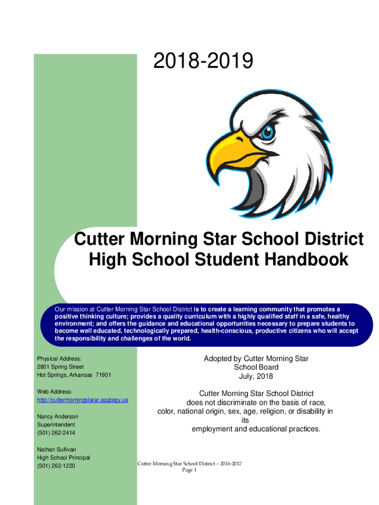 Fillable Online Cutter Morning Star School District High School Student