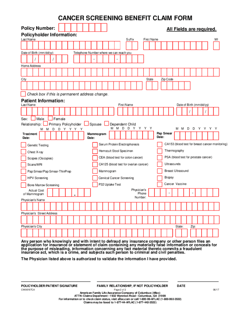 aflac benefit claim form Preview on Page 1