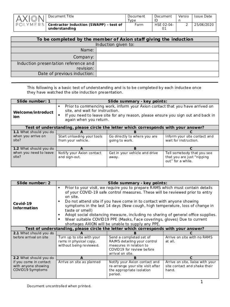 HSE 020201 Salford Contractor induction test of understanding Doc