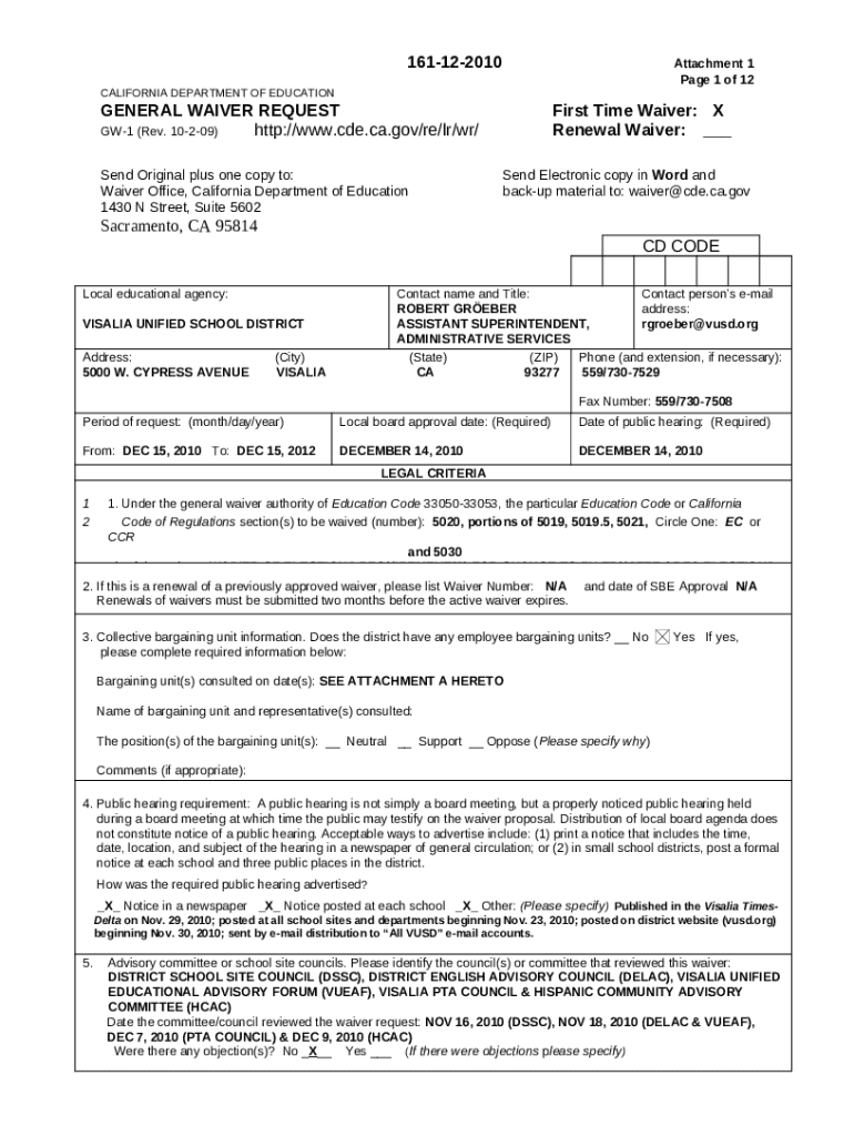 GENERAL WAIVER COVER SHEET Doc Template | pdfFiller