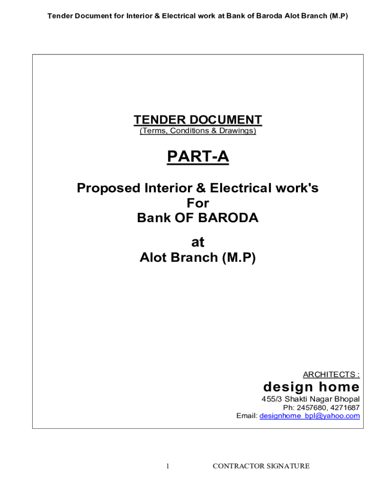 Fillable Online Tender Document for Interior & Electrical work at Bank