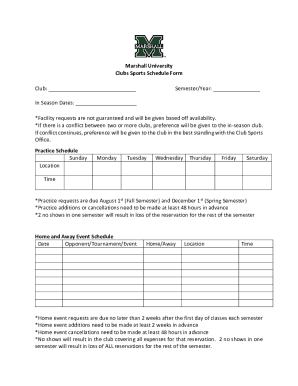 Fillable Online Marshall University Clubs Sports Schedule Form Fax ...
