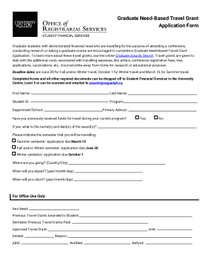 Fillable Online Graduate Need-Based Travel Grant Application Form Fax ...