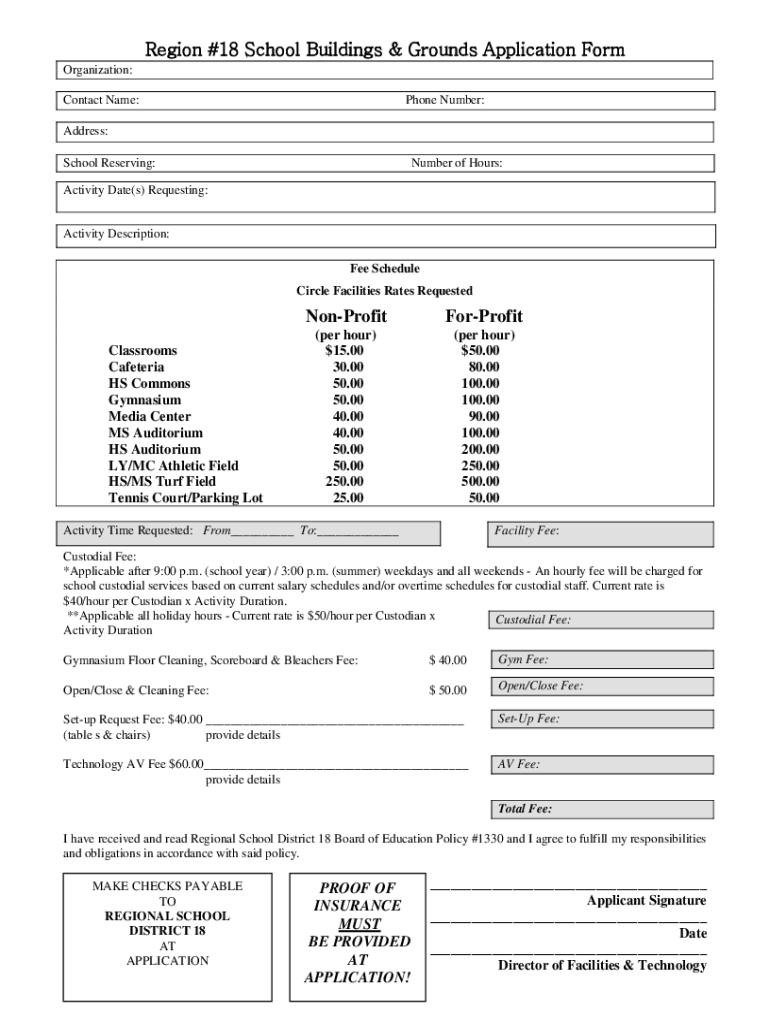 Fillable Online School Buildings and Grounds Application Form Fax Email