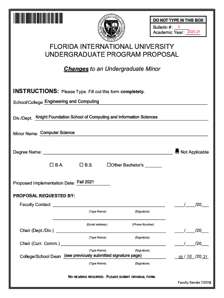 Fillable Online users cs fiu Changes to an Undergraduate Minor Fax