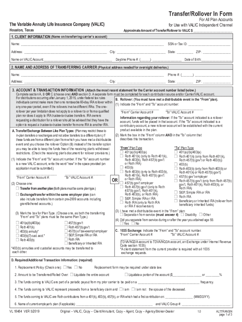 Fillable Online Transfer/Rollover In Form Fax Email Print pdfFiller