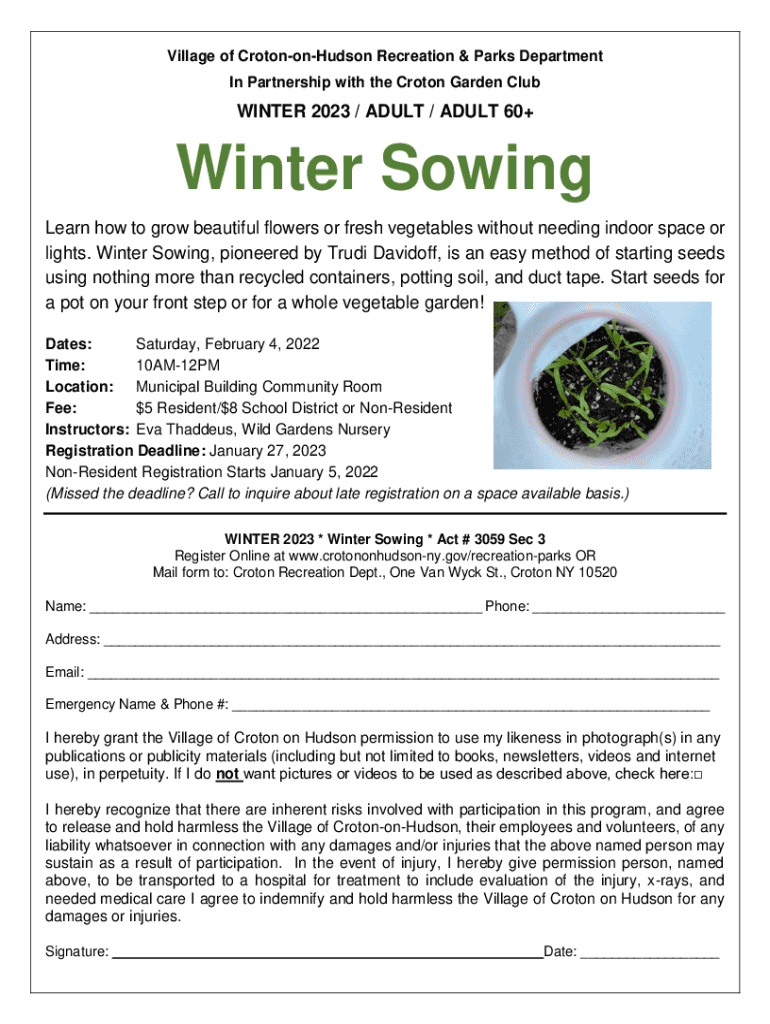 Fillable Online Village of CrotononHudson, NY Parks and Recreation