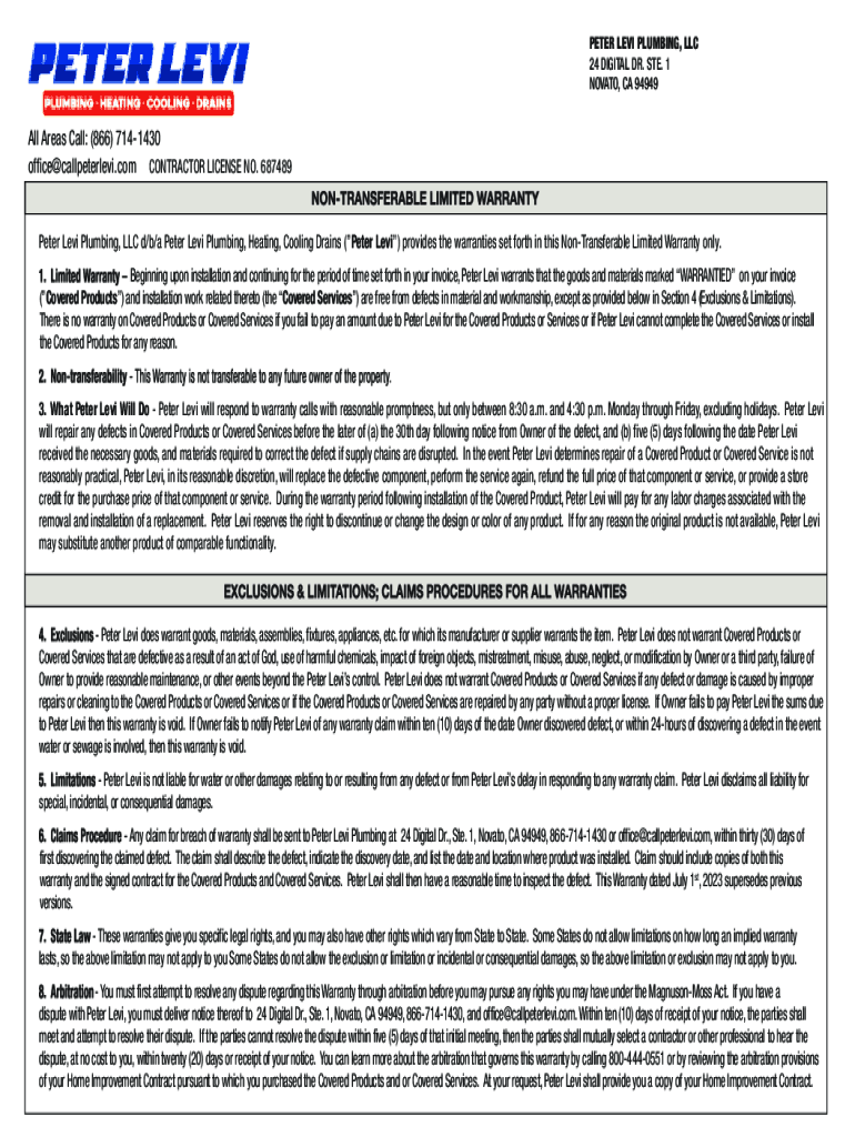 Fillable Online PETER LEVI LIMITED WARRANTY FORM Fax Email Print
