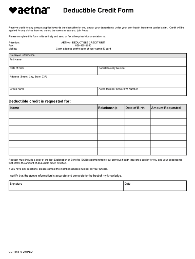 Fillable Online Deductible Credit Form. Deductible Credit Form Fax ...