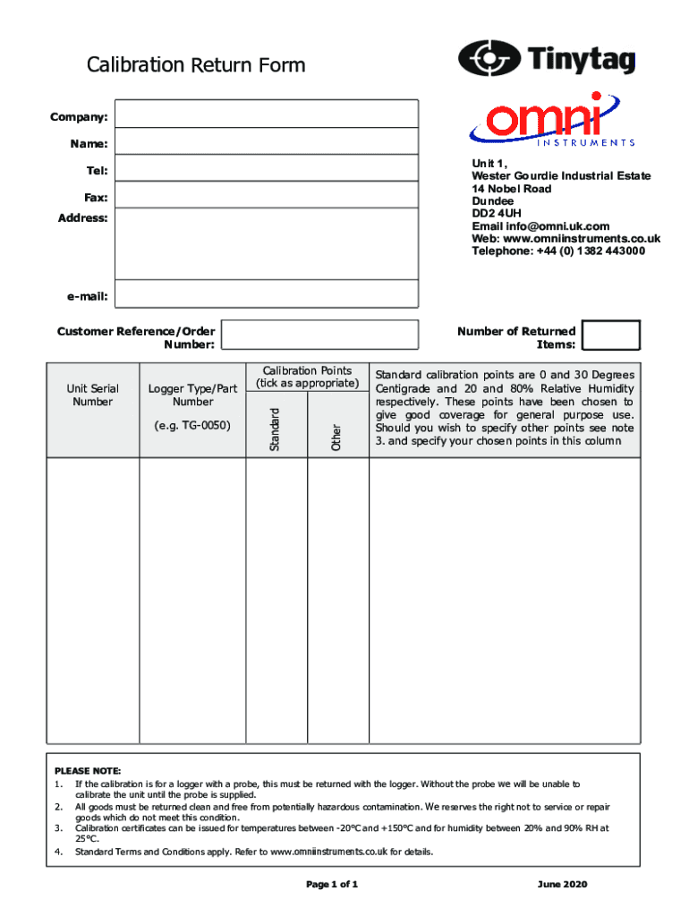 Fillable Online Calibration Certificates for Tinytag Data Loggers Fax