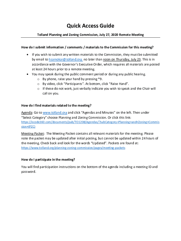 Fillable Online Planning & Zoning CommissionTown of Tolland CT Fax