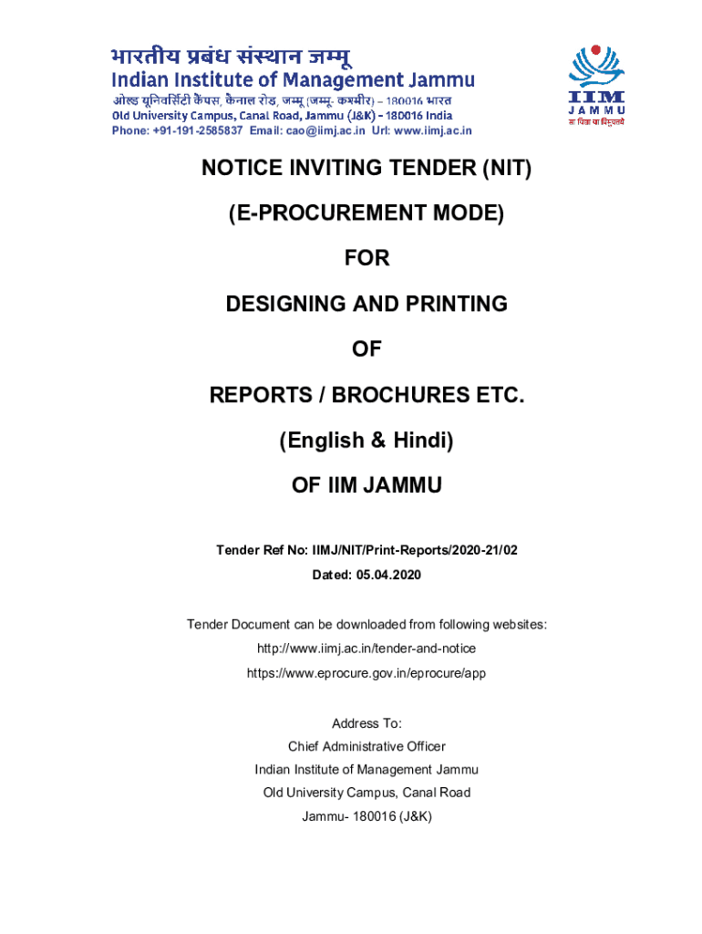 Fillable Online ETenderForPrintingofReportsandBrochures. Fax