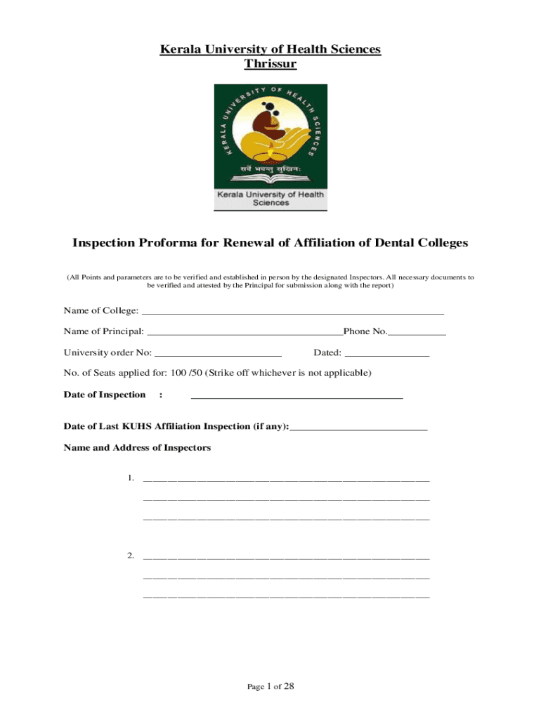 Fillable Online Inspection Proforma for Renewal of Affiliation of
