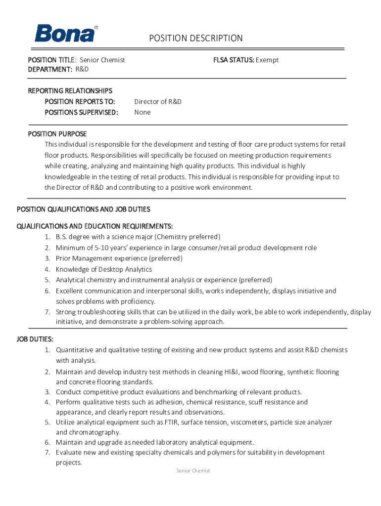 Fillable Online Chemist Job Description +2023 TEMPLATE Fax Email Print