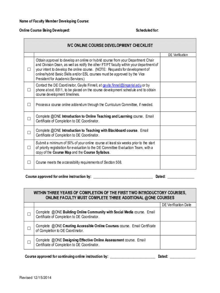 Fillable Online General Procedures for Developing an Online Course Fax ...