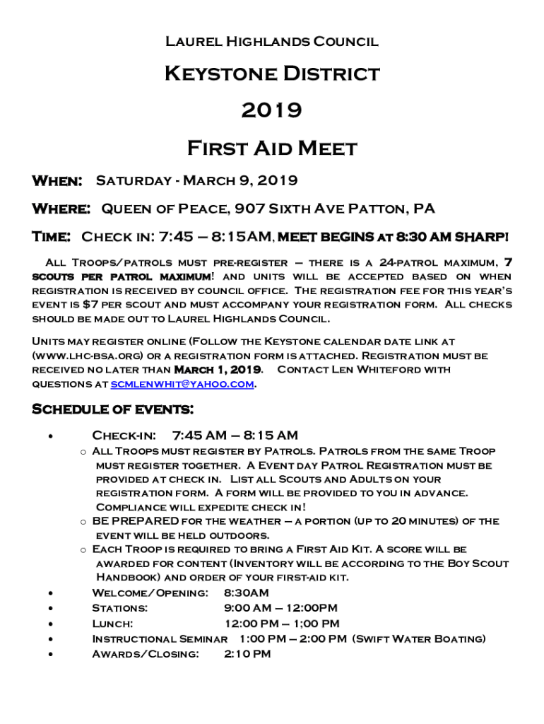 Fillable Online Keystone First Aid Meet - Laurel Highlands Council Fax ...
