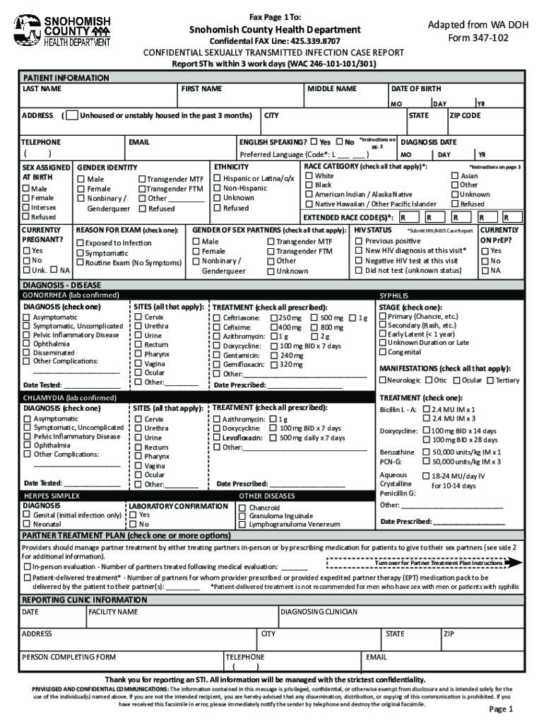 Fillable Online Snohomish County Health Department Adapted from WA DOH ...