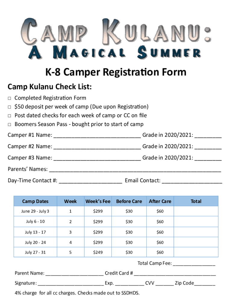 Fillable Online K8 Camper Registration Form Fax Email Print pdfFiller
