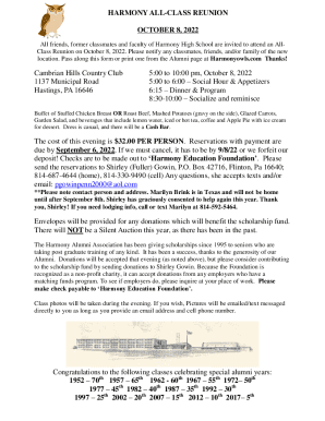 Harmony Area High School: Past and Upcoming Reunions