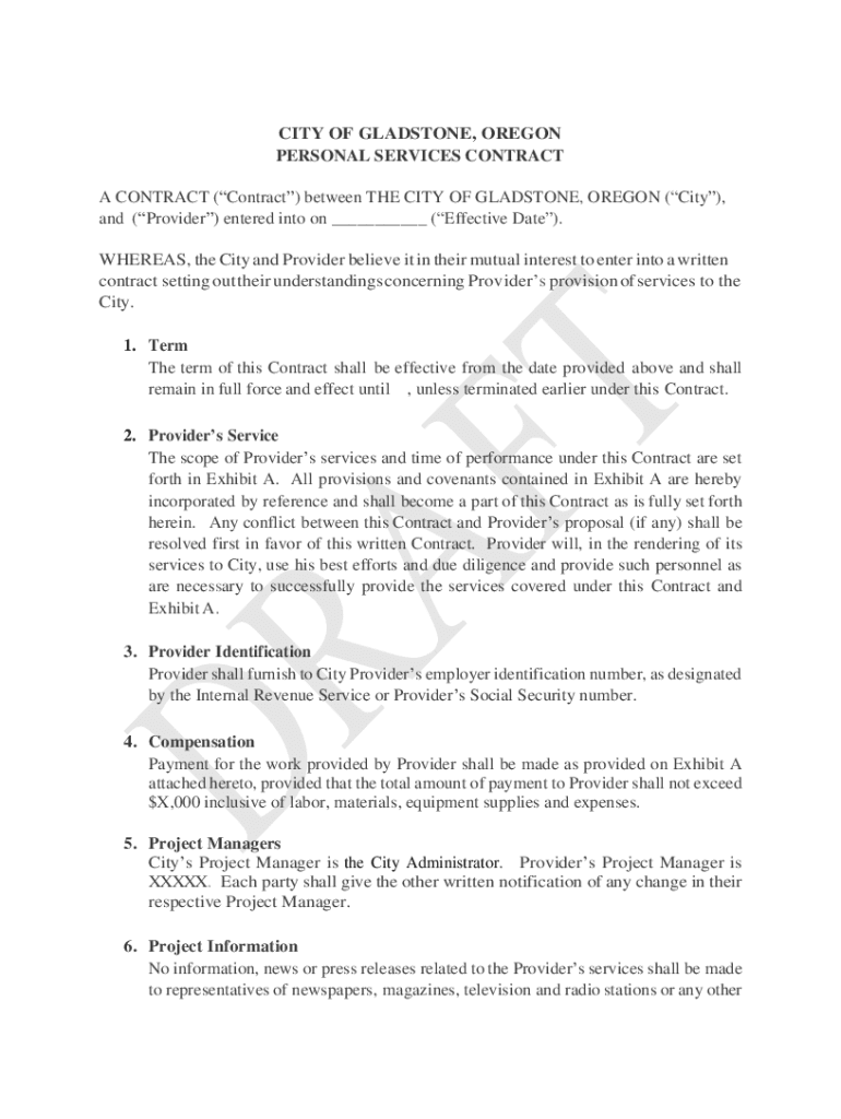 Fillable Online City of Gladstone, OREGON Personal Services Contract