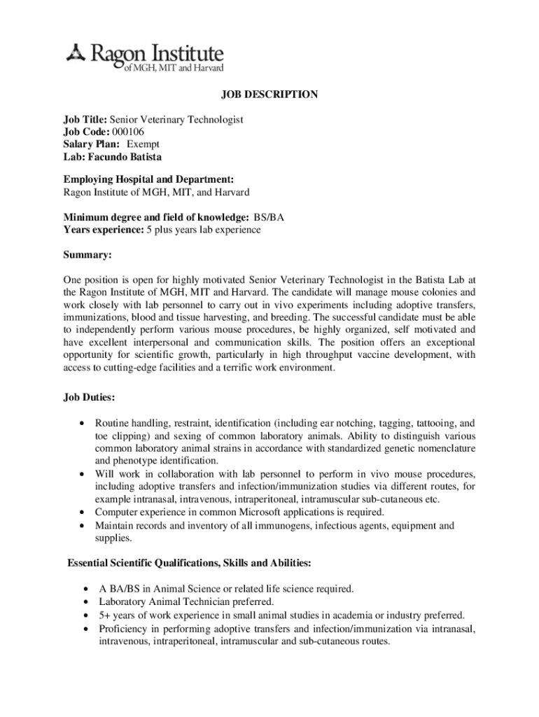 Fillable Online LabManagerJobDescriptionBatista Fax Email