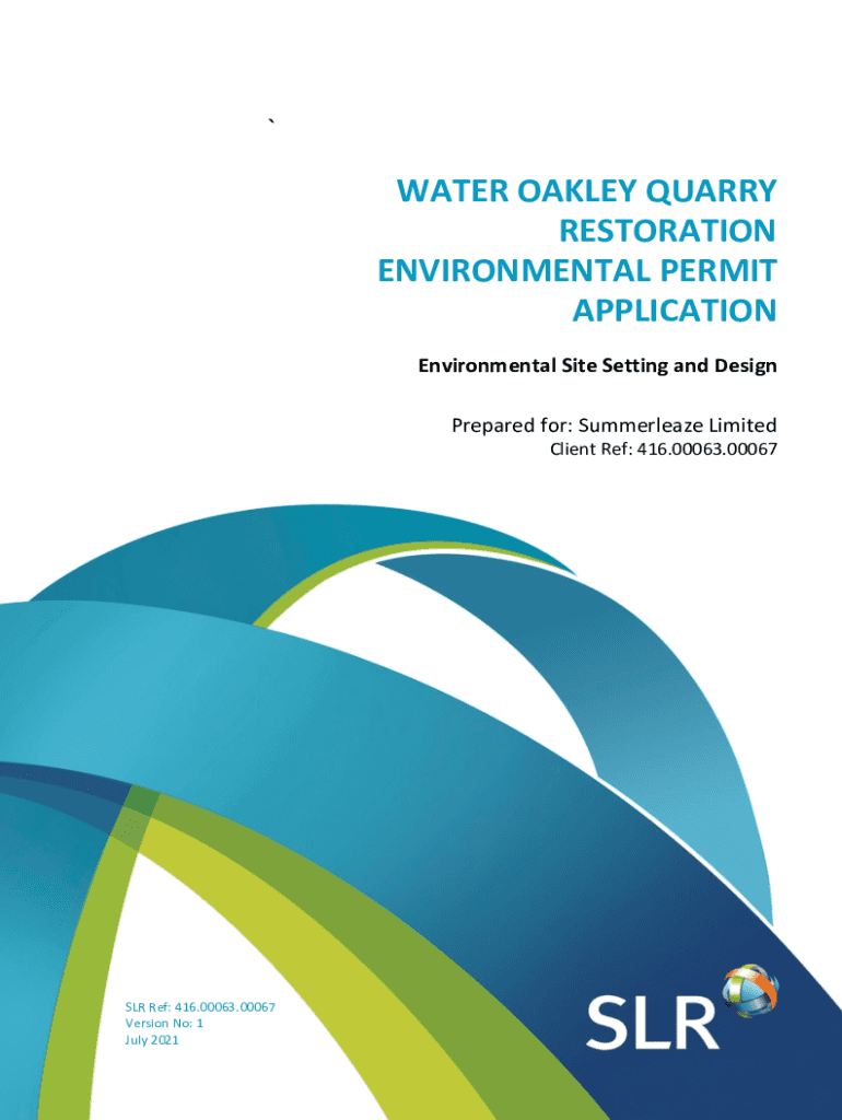 Fillable Online water oakley quarry restoration environmental permit