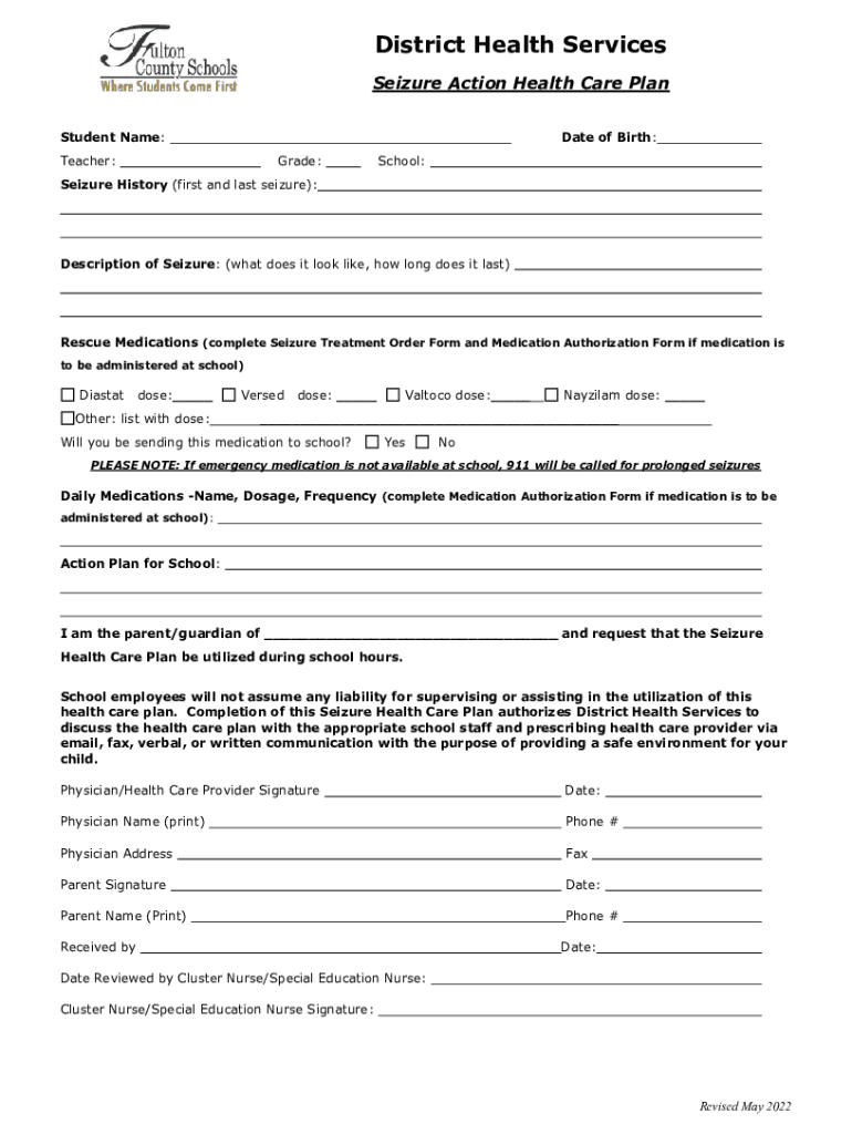 Seizure Health Care Plan doc Preview on Page 1