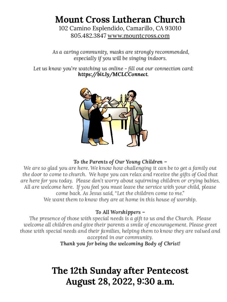 Fillable Online Mount Cross Lutheran Church The 12th Sunday after