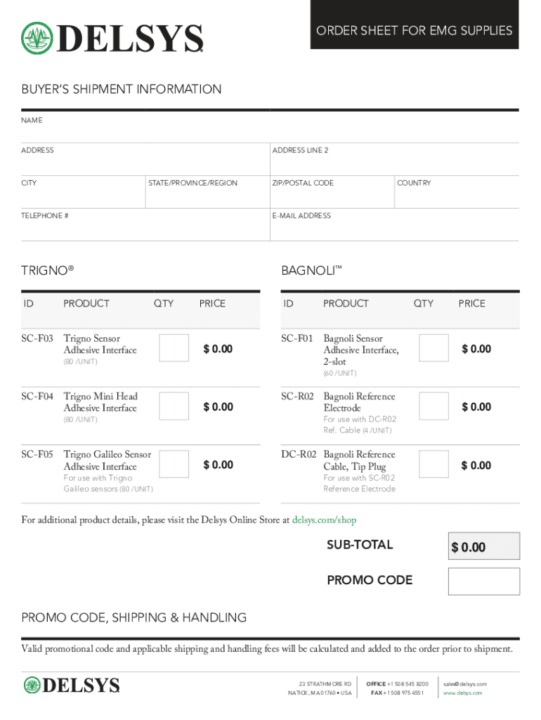 Fillable Online Order Sheet for EMG Supplies Fax Email Print - pdfFiller
