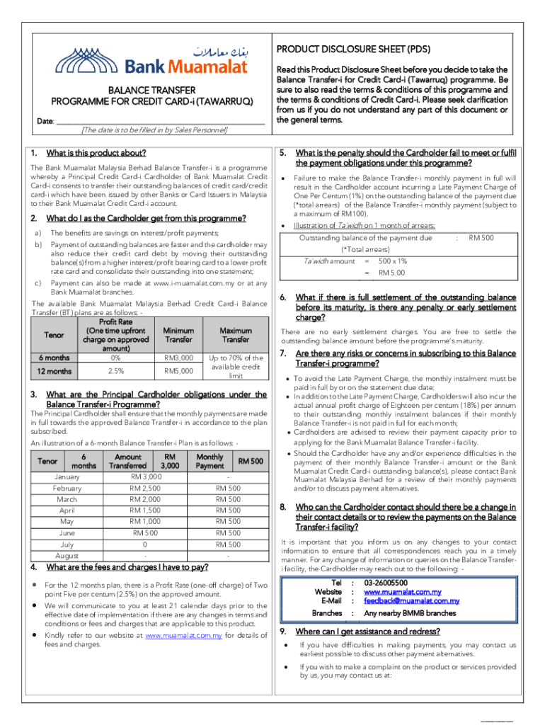 Fillable Online Bank Muamalat Credit Cardi Balance Transfer Plan