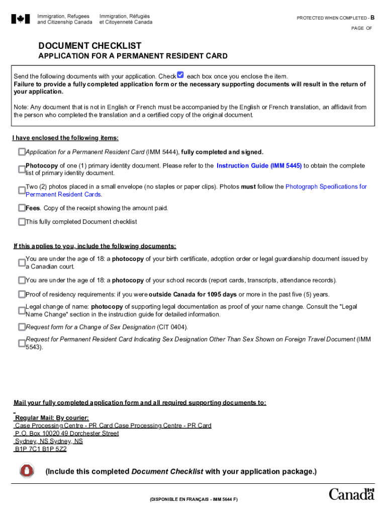 Fillable Online IMM 5644 E Document checklist Application for a Permanent Resident Card