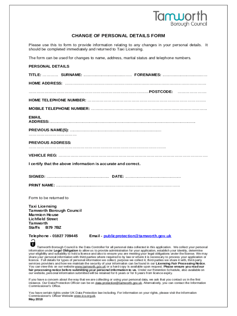 change of personal details Doc Template pdfFiller