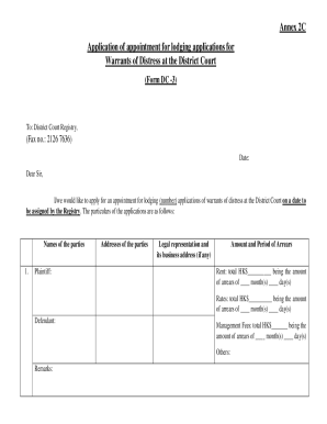 Application of appointment for lodging applications for Warrants of Distress at the District Court (Form DC -3)