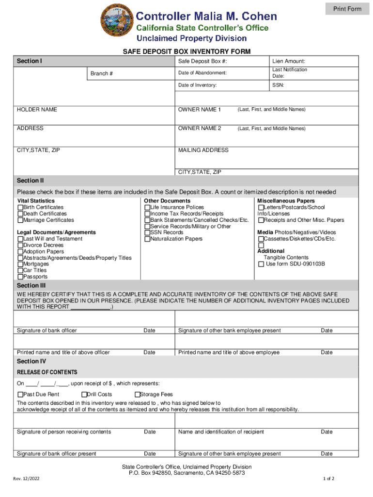 hotel safety deposit box form Preview on Page 1